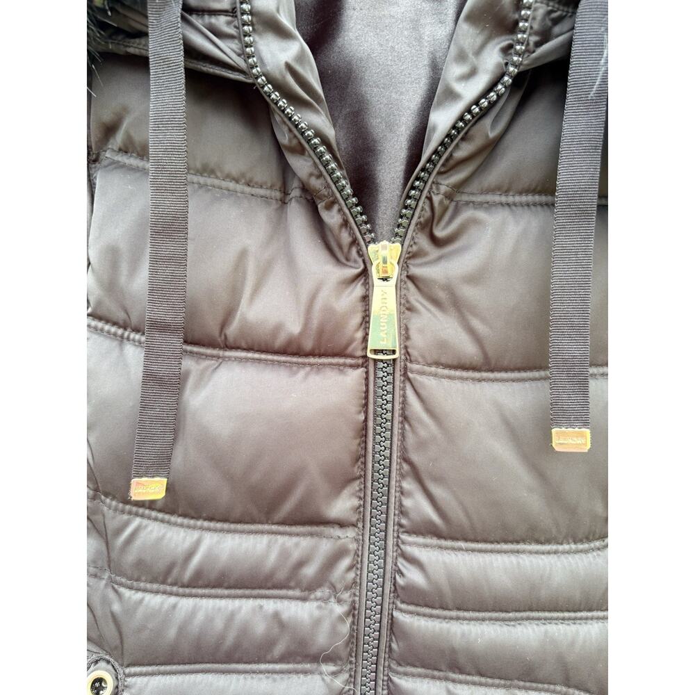 Laundry by Shelli Segal Women's S Faux Fur Hooded Puffer Coat Black Gold Zip - Picture 5 of 5